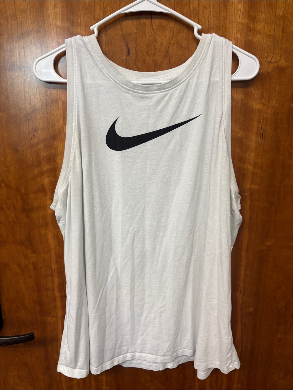 Nike White Sleeveless Tank Top with Black Swoosh